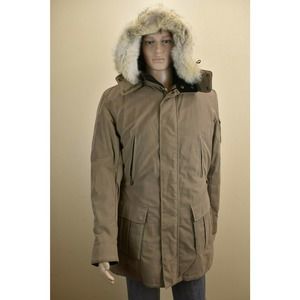 NWT MENS BELSTAFF TAN COTTON COYOTE FUR HOODED SNAP ZIP WINTER JACKET SIZE XL